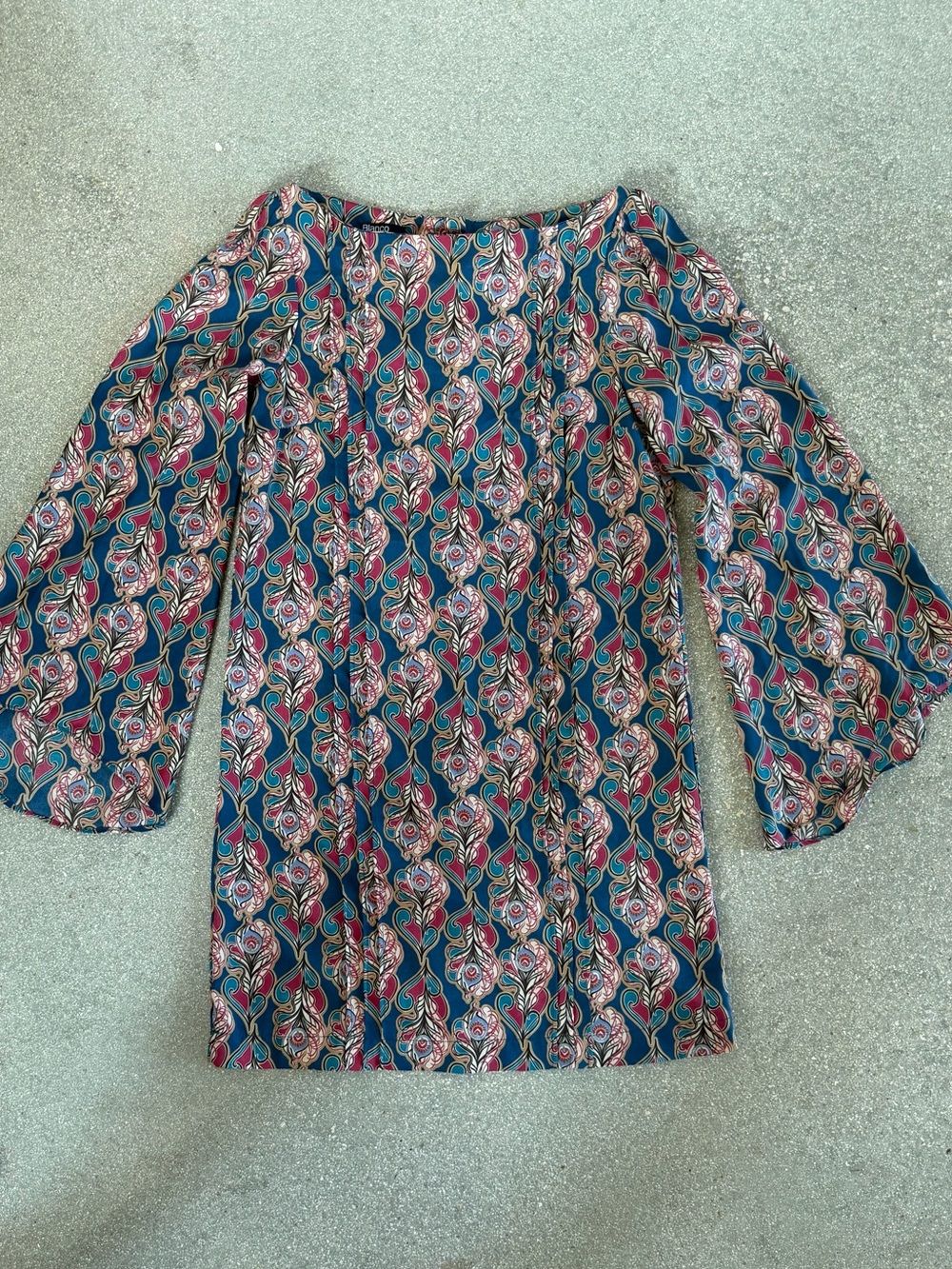 Teal Floral Long Sleeve Boho Dress